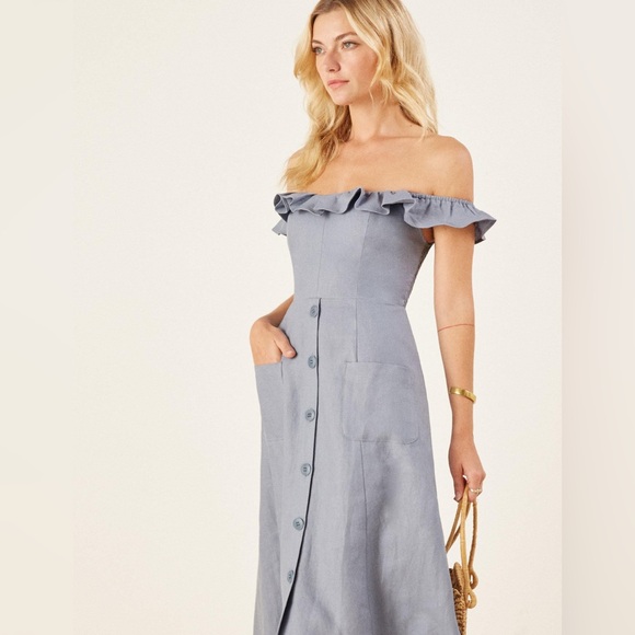 Reformation Hattie Linen dress in Mineral - Picture 3 of 8